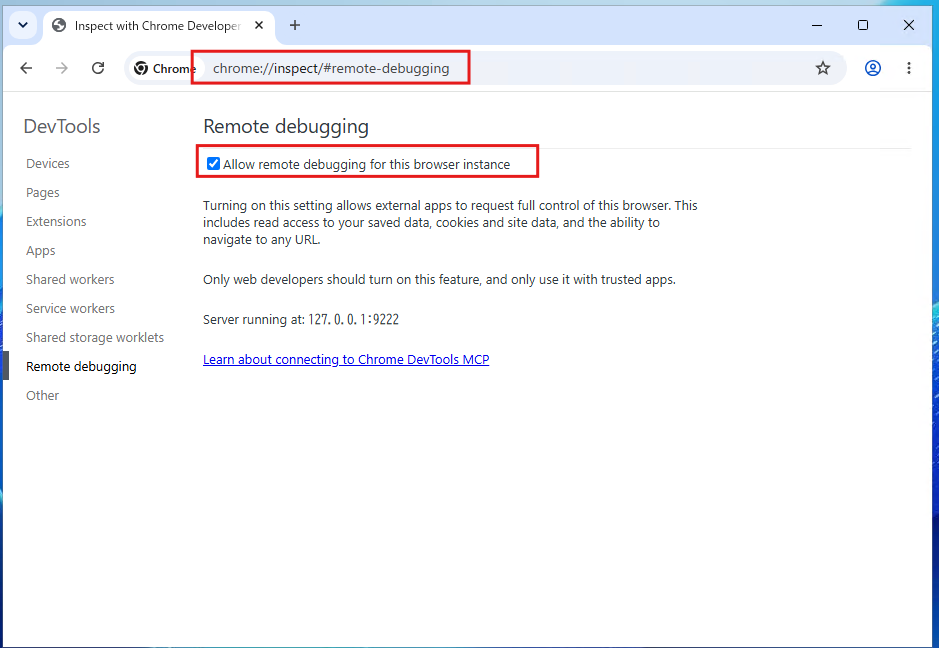 chrome://inspect/#remote-debugging の画面で Allow ボタンを押して接続を許可する手順