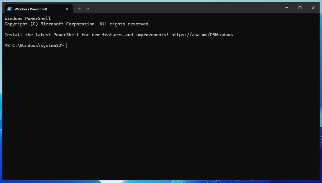 Windows PowerShell が起動しプロンプトが表示されている画面